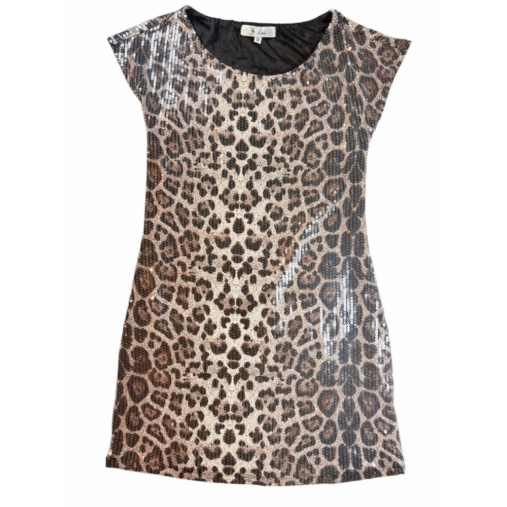 S.line Sequin Dress Women‎ Medium Brown Leopard Print Cap Sleeve Mini
